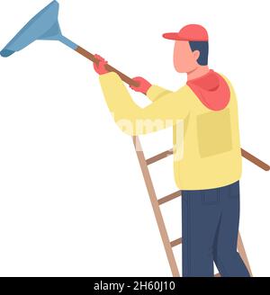 Man cleaning snow semi flat color vector character Stock Vector