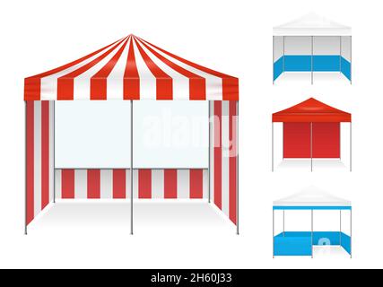 Realistic tent color set of isolated stall type canvas images with different colour scheme and shape vector illustration Stock Vector