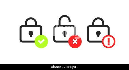 Lock and unlock vector padlock shape icon set, blocked and unblocked secur acces padlocks isolated illustration. Stock Vector
