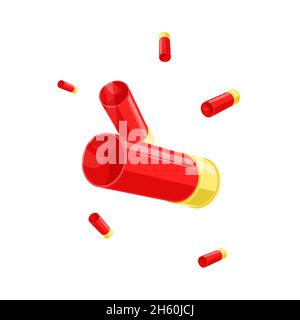 Red shotgun bullet shell falling with smoke vector ammo isolated illustration. Stock Vector