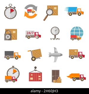 Logistic chain shipping freight service supply delivery icons set isolated vector illustration Stock Vector