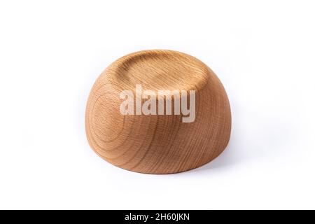 Empty wooden bowl isolated on white background Stock Photo