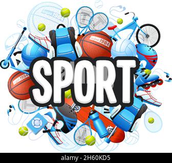 Summer sports cartoon concept with sports equipment and outfit vector illustration Stock Vector