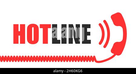 Hotline vector telephone handset flat online help concept, information assistant support service illustration. Stock Vector