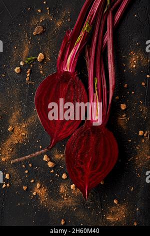 Fresh beetroot on a black background. Stock Photo