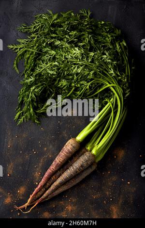 Bunch of carrots on a black background. Stock Photo