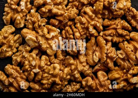 Peeled walnuts viewed from the top. Stock Photo