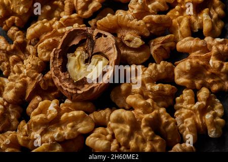 Peeled walnuts viewed from the top. Stock Photo
