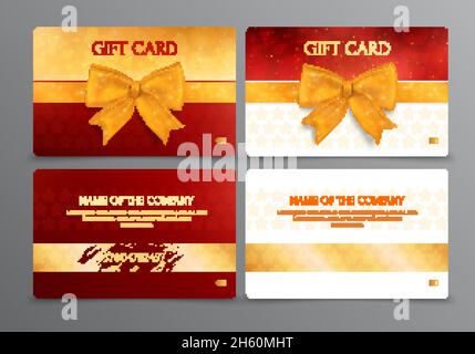 Two way design of discount scratch gift card with place for company name in gold and red colors isolated vector illustration Stock Vector