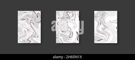 Cover vector marble texture set, warped distorted curve background abstract collection. Stock Vector