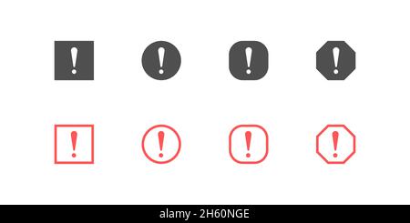 Exclamation mark vector icon collection, warning alert, danger button in flat style symbol graphic set. Stock Vector