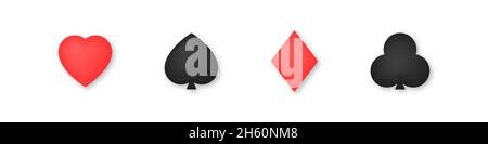 Card suits gradient icons vector red and black symbol set, cards suit casino gambling icon collection. Stock Vector