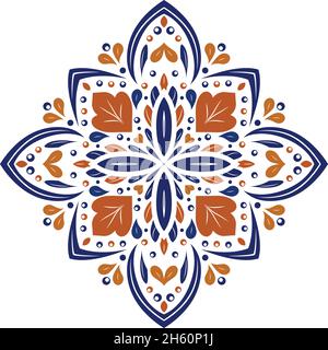 Blue and orange ornamental Tile. Vintage elements. Ornament. Traditional, Ethnic, Turkish, Indian motifs. Great for fabric and textile, wallpaper, packaging or any desired idea.  Stock Vector