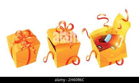 Set of Gift boxes icons in perspective in solid color wrapping