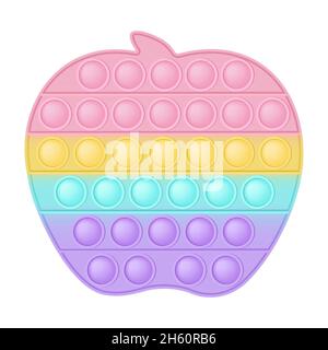 Popit figure apple as a fashionable silicon toy for fidgets. Addictive anti stress toy in pastel rainbow colors. Bubble anxiety developing pop it toys Stock Vector