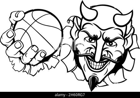 Devil Satan Basketball Sports Mascot Cartoon Stock Vector