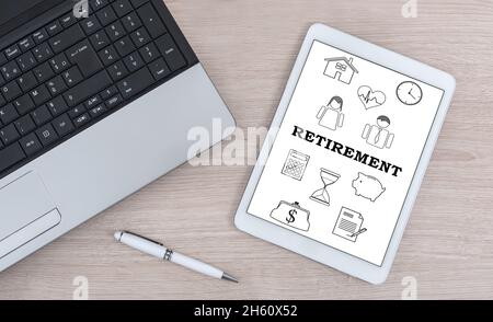 Retirement concept shown on a digital tablet Stock Photo