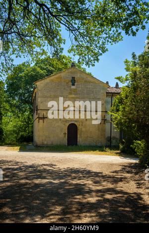 Exterior of the Sant Agostino in Rocca d Elmici church, near Predappio, Forli province, Emilia-Romagna, Italy Stock Photo