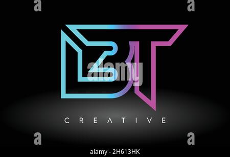Outline blue letter BT b t logo with leading lines and road concept ...