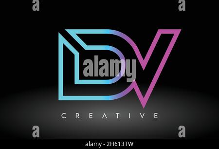 Outline blue letter DV d v logo with leading lines and road concept ...