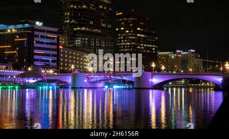 Beautiful View of downtown Tampa at night. The art created by UT Stock Photo