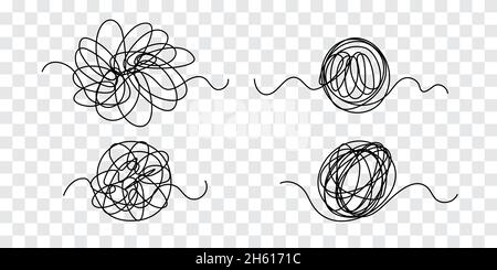 Tangle tangled thread Doodle illustration of chaotic thread in a circle, scribble line. Stock Vector