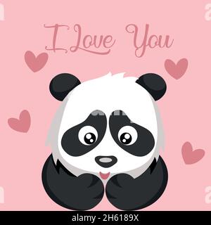 Tender panda bear and hearts card for valentine Stock Vector