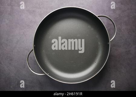 top view of empty cooking pan on table  Stock Photo