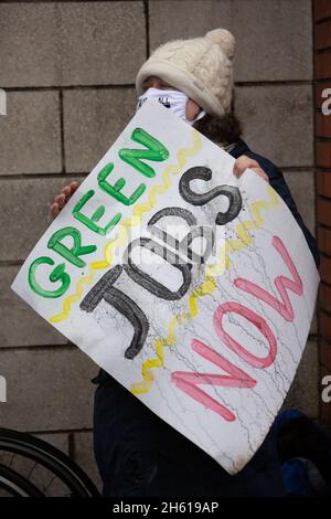 Glasgow. Scotland, UK. 12th Nov, 2021. General view surrounding of COP26 in Glasgow. Day thirteen of the 2021 climate summit in Glasgow will focus on driving the global transition to zero-emission transport. Pictured: Activist outside of the COP26. Credit: Pako Mera/Alamy Live News Stock Photo