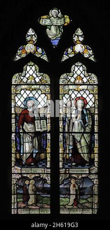 Stained glass window of c1917 by Shrigley & Hunt depicting St James the Great and St John, St James Church, Harvington, Worcestershire Stock Photo