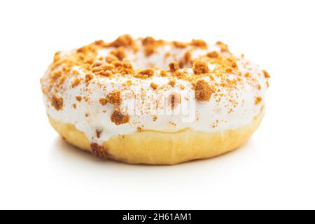 Sweet glazed donut with sprinkles isolated on white background. Stock Photo