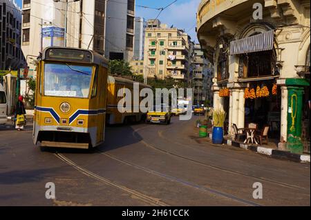 Egypte, la côte méditerranéenne, Alexandrie, le tramway. // Egypt, Alexandria, the tramway. Stock Photo