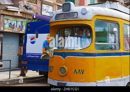 Egypte, la côte méditerranéenne, Alexandrie, le tramway. // Egypt, Alexandria, the tramway. Stock Photo