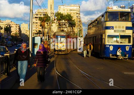 Egypte, la côte méditerranéenne, Alexandrie, le tramway. // Egypt, Alexandria, the tramway. Stock Photo