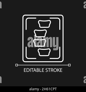 X-ray of scoliosis white linear icon for dark theme Stock Vector