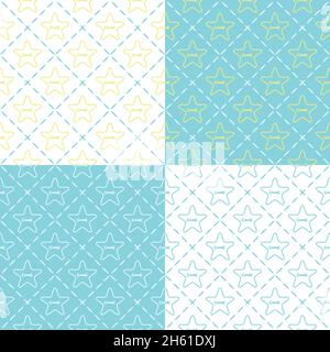 Set of seamless patterns with buttons in the shape of a star. Vector backgrounds. Stock Vector