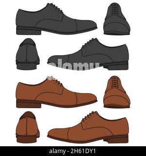 Set of colored illustrations with classic mens shoes. Isolated vector objects on white background. Stock Vector