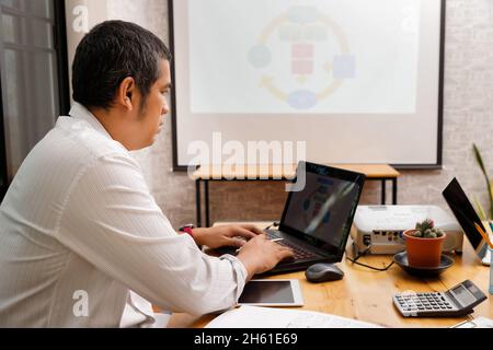 Business man working in meeting room at office with laptop and documents Stock Photo