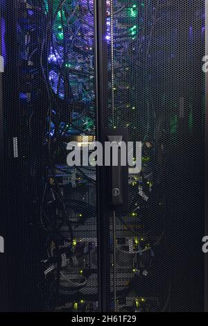 Close up view of wire connections in a modern computer server Stock Photo