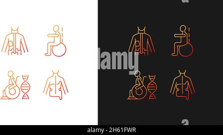 Scoliosis prevention methods gradient icons set for dark and light mode Stock Vector