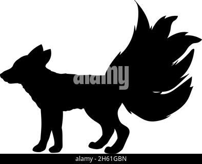 Silhouette Fox five tailed. Mythology magical creature. Stock Vector