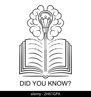 Did you know interesting fact, education information in learning book line icon. Helpful wise advice, fun fact, quick tips, quiz and fyi info vector Stock Vector