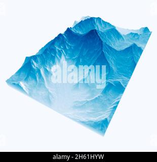Satellite view of Mount Everest, Lhotse I, Nuptse, base camps for the ascent to the mountains of the Himalayas, on the border between Nepal and China. Stock Photo