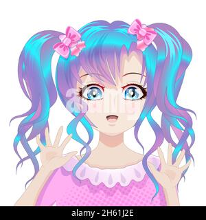 Beautiful girl with blue hair. Stock Vector