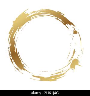 Gold frame made of brush strokes on a white background. Stock Vector