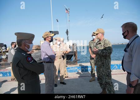 Reportage:  Defense Secretary Dr. Mark T. Esper visits Naval Base Point Loma to discuss unmanned surface vehicles, Naval Base Point Loma, Calif., Sept. 17, 2020. Stock Photo