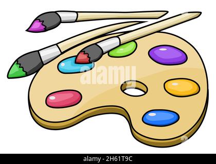 Palette paints object cartoon color drawing, vector illustration, horizontal, over white, isolated Stock Vector