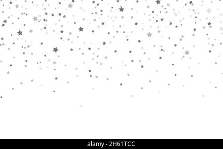 Silver stars background. Christmas falling confetti on white backdrop. Festive glitter effect. Isolated decorative elements in flat style. Vector Stock Vector