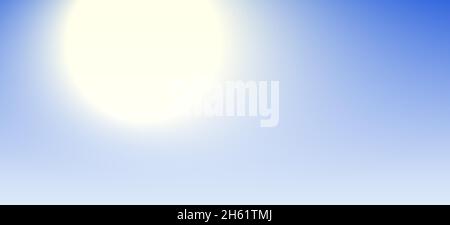 Sun shining on a blue sky background. Bright sunshine vector illustration with copy space. Stock Vector