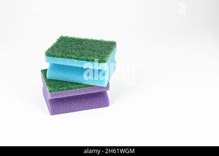 sponges for dishwashing close-up isolated on white, side view Stock Photo